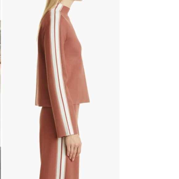 Veronica Beard Retha Sweater Terracotta Mock Neck Side Stripe - Picture 3 of 7